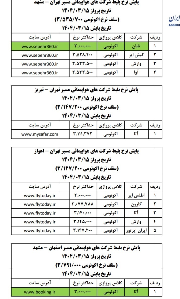 قیمت بلیت هواپیما تهران - مشهد چند؟ +جدول قیمت بلیت هواپیما تهران - مشهد چند؟ +جدول