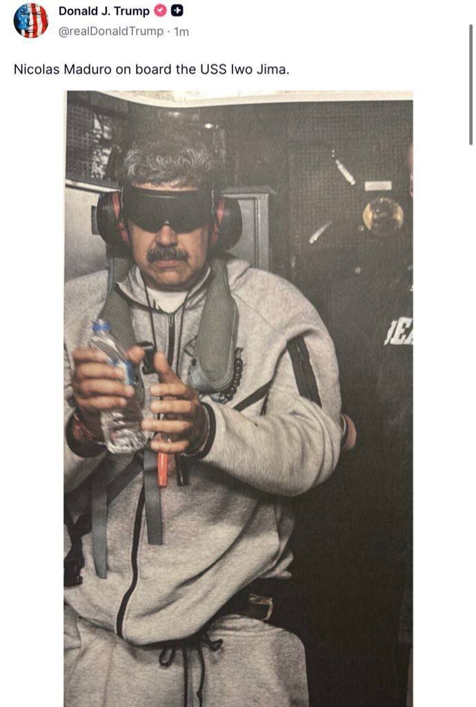 ترامپ تصویر مادورو را پس از دستگیری منتشر کرد ترامپ تصویر مادورو را پس از دستگیری منتشر کرد
