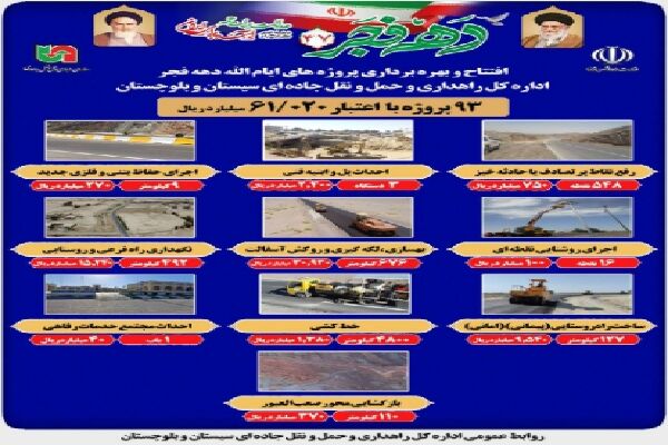 اطلاع نگاشت | افتتاح و بهرهبرداری پروژههای دهه فجر اداره کل راهداری و حمل و نقل جادهای سیستان و بلوچستان اطلاع نگاشت