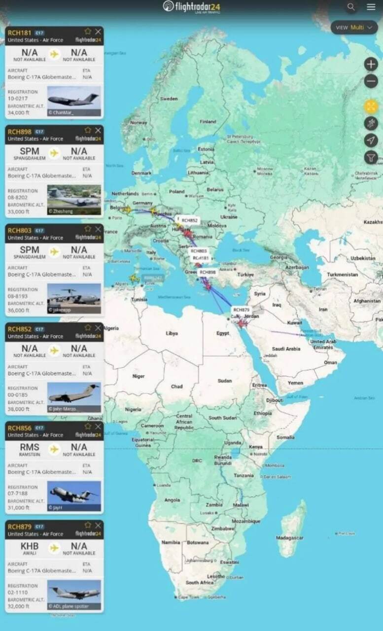 ترافیک سنگین ارسال تجهیزات آمریکا به خاورمیانه/ هواپیماهای C-۱۷ به منطقه رسید ترافیک سنگین ارسال تجهیزات آمریکا به خاورمیانه/ هواپیماهای C-۱۷ به منطقه رسید