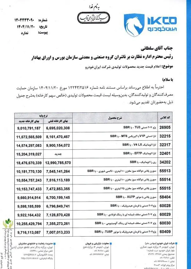 قیمت جدید محصولات ایران خودرو اعلام شد + جدول photo_۲۰۲۶-۰۲-۱۰_۰۹-۲۰-۵۵