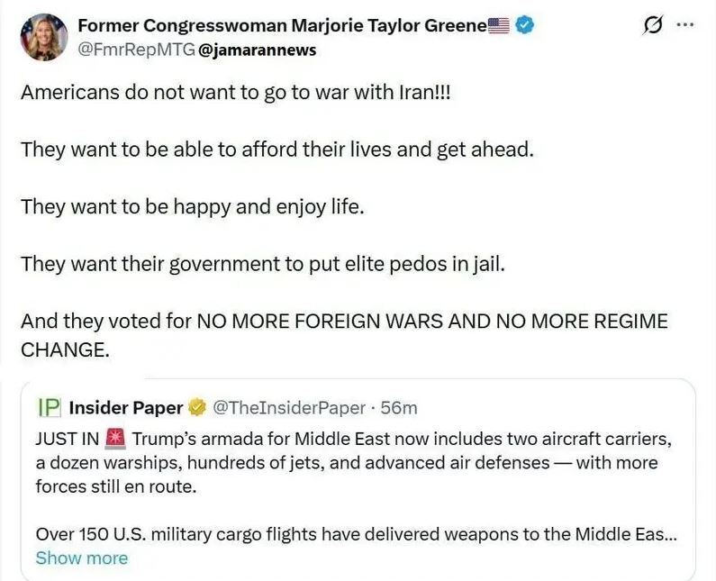 واکنش تند نماینده کنگره آمریکا به موضوع حمله آمریکا به ایران واکنش تند نماینده کنگره آمریکا به موضوع حمله آمریکا به ایران