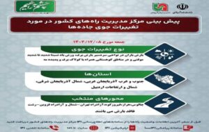 وضعیت جوی جادهها | پیشبینی تغییرات جوی در جادههای کشور در روز جمعه ۸ اسفندماه ۱۴۰۴ وضعیت جوی جادهها | پیشبینی تغییرات جوی در جادههای کشور در روز جمعه ۸ اسفندماه ۱۴۰۴