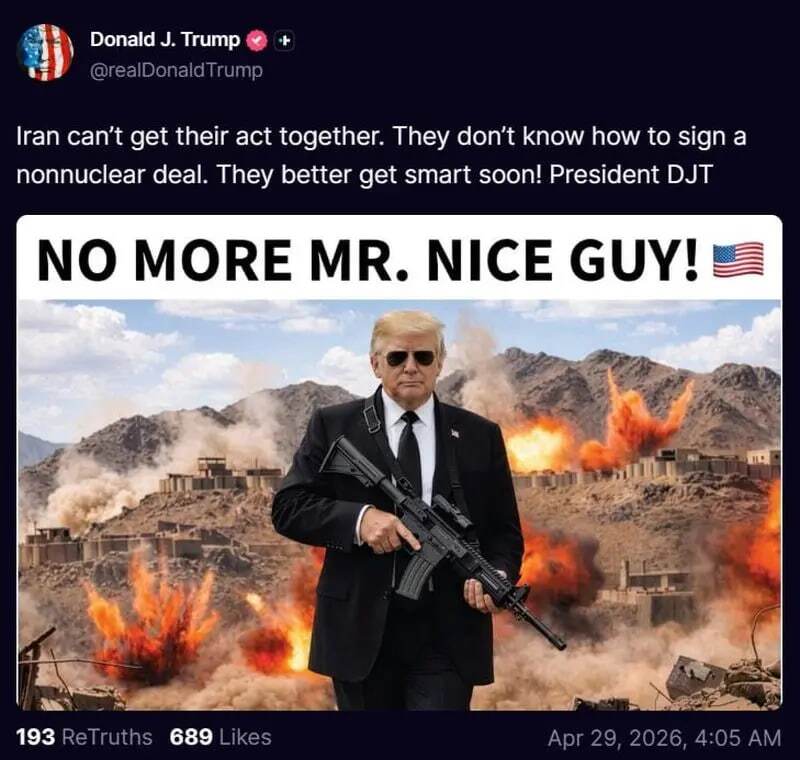 هشدار عجیب ترامپ در تروث سوشال خطاب به ایران / ماجرای عکس مرموز چیست؟ هشدار عجیب ترامپ در تروث سوشال خطاب به ایران / ماجرای عکس مرموز چیست؟